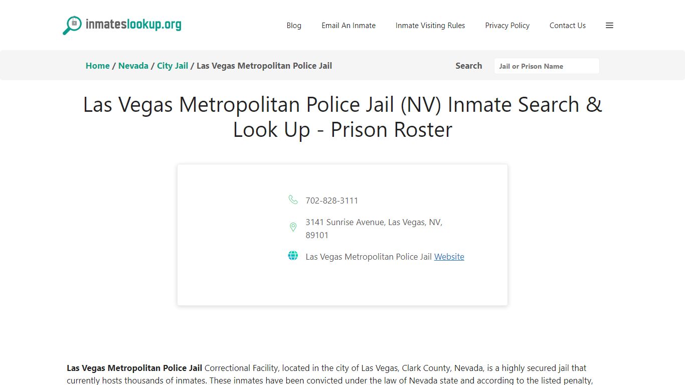 Las Vegas Metropolitan Police Jail (NV) Inmate Search & Look Up ...